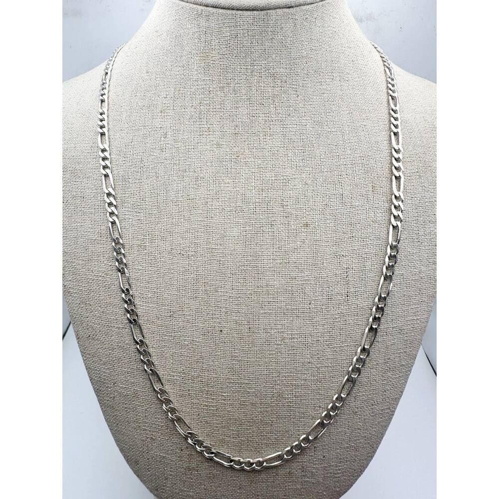 Solid 925 Sterling Silver Figaro Chain Necklace ITALY Men Women 4.3mm 24”